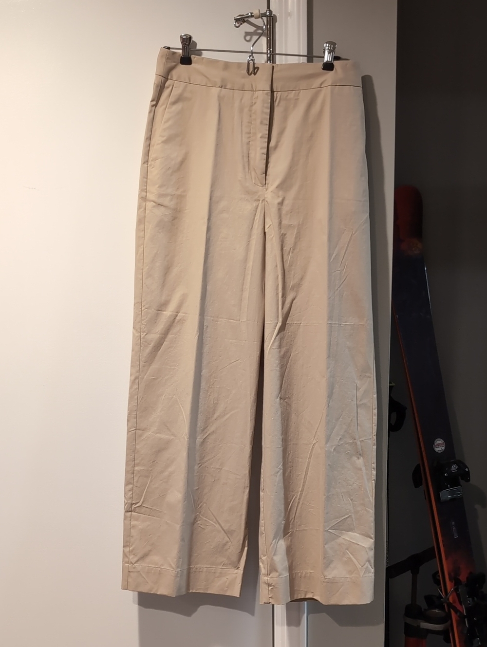 Beige Wide-Leg Dress Pants